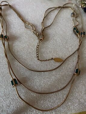Gold-Tone Layered Necklace with Green Accents gold wash Greek